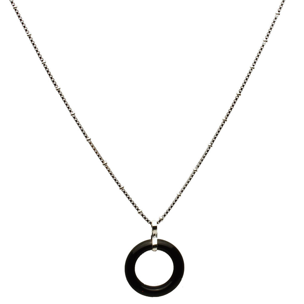 ネックレス・ペンダント Hei black ball pendant necklace 20mm Black Onyx Stone Circle Ring Pendant Sterling Silver