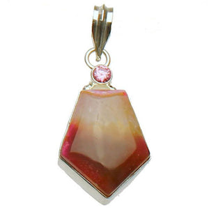 Sterling Silver Agate Quartz Stone Pink Cubic Zirconia Pendant, Large Bail, India