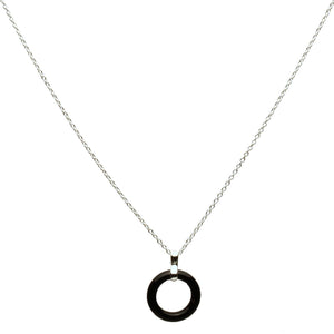 15mm Small Black Onyx Stone Circle Ring Pendant Sterling Silver Cable Chain Necklace