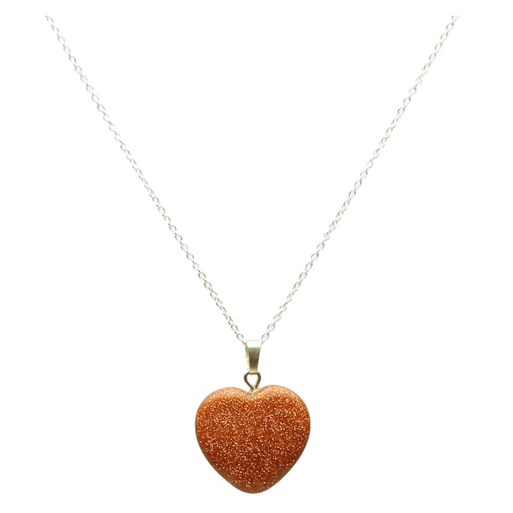 Goldstone Glass Heart Pendant Sterling Silver Cable Chain Necklace 18 inches 