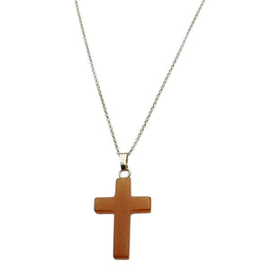 Red Aventurine Stone Cross Pendant Sterling Silver Cable Chain Necklace 18 inches