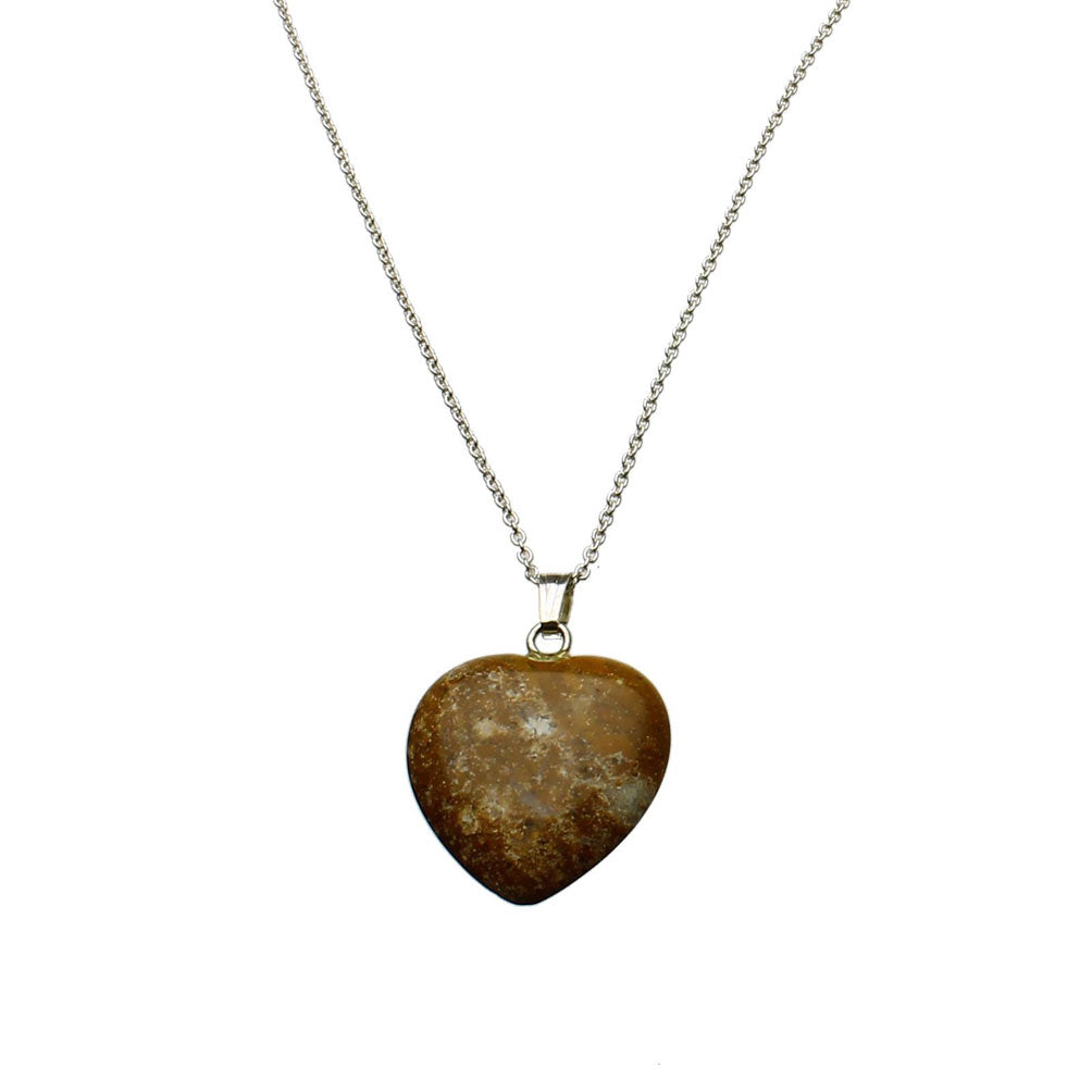 Picture Jasper Stone Heart Pendant Sterling Silver Cable Chain Necklace 18 inches