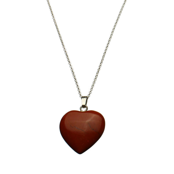 Brecciated Jasper Stone Heart Pendant Sterling Silver Cable Chain Necklace 18 inches
