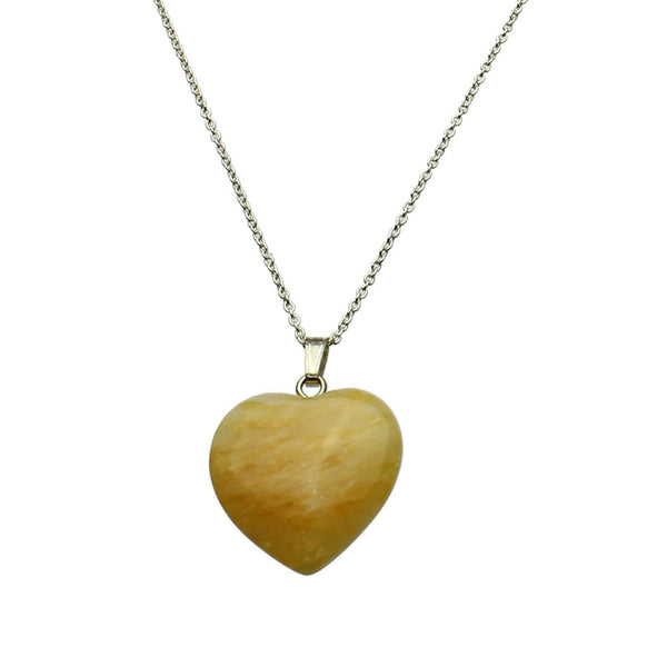 Light Peach Aventurine Stone Heart Pendant Sterling Silver Cable Chain Necklace 18 inches