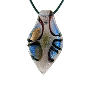 Aqua Murano-style Glass Leaf Tie Pendant Rubber Cord Necklace, 18 inches