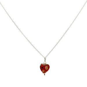 Sterling Silver Red Murano-style Glass Heart Charm Pendant Chain Necklace 16 inches