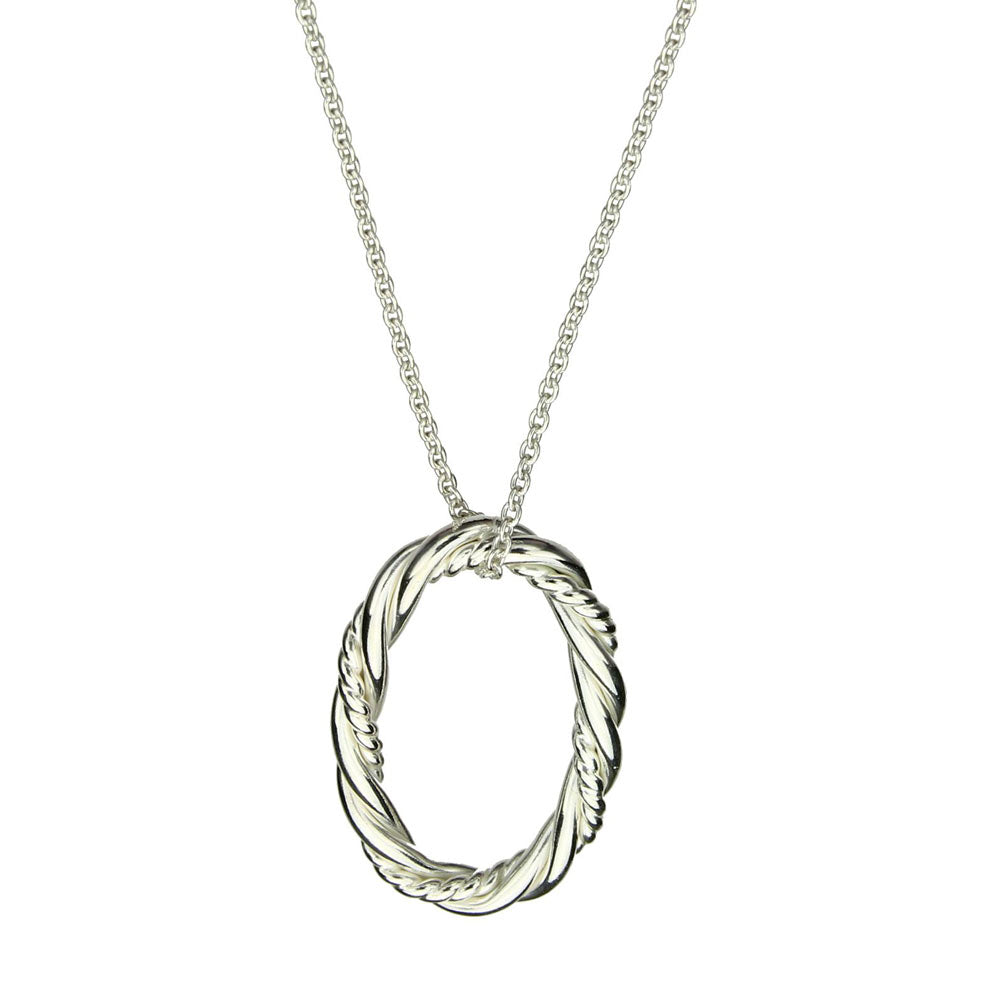 Sterling Silver Oval Twist Rope Pendant Cable Chain Necklace