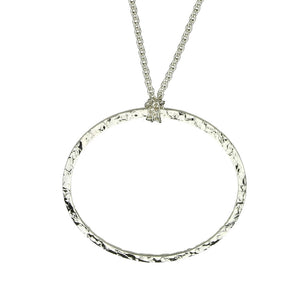 Sterling Silver Hammered Circle Pendant Cable Chain Necklace