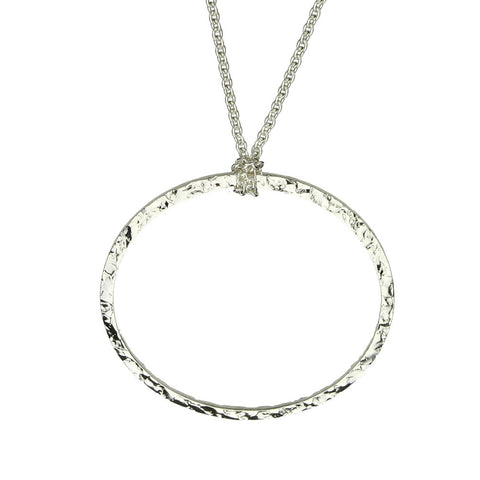 Sterling Silver Hammered Circle Pendant Cable Chain Necklace