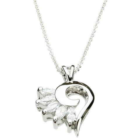 Cubic Zirconia Sterling Silver Heart Pendant Cable Chain Necklace
