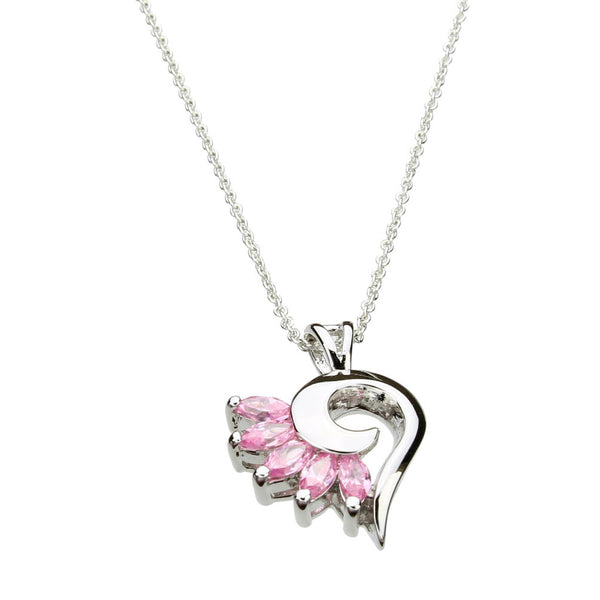 Pink Cubic Zirconia Sterling Silver Heart Pendant Cable Chain Necklace