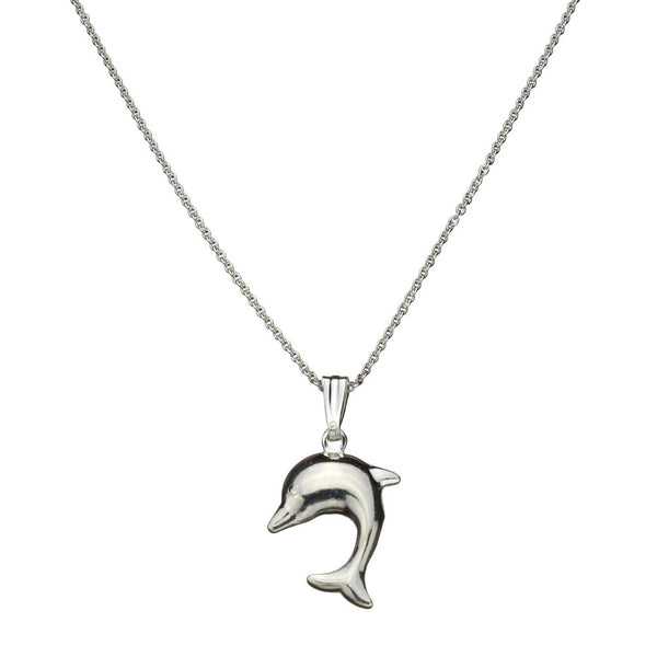 Sterling Silver Large Dolphin Pendant Cable Chain Necklace Italy 14 inches - 24 inches
