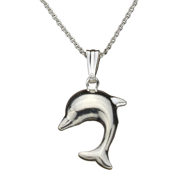 Sterling Silver Large Dolphin Pendant 1.5mm Ball Chain Necklace Italy