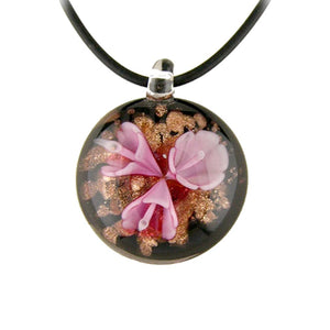 Violet Murano-style Glass Flower Pendant Rubber Cord Necklace, 18 inches