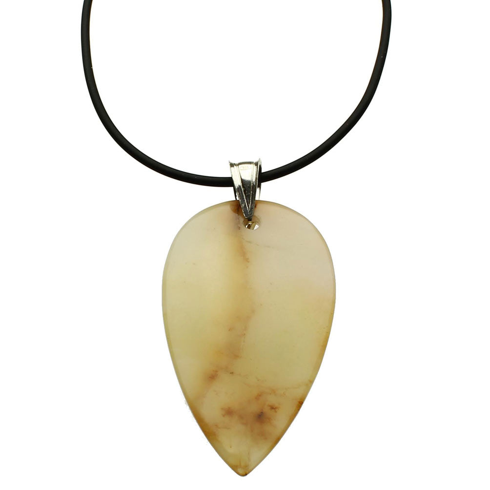 Agate Upside Down Teardrop Stone Pendant Rubber Cord Necklace Sterling Silver Bail 18 inches