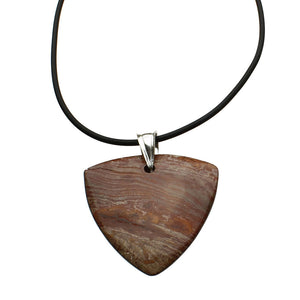 Agate Triangle Stone Pendant Rubber Cord Necklace Sterling Silver Bail 18 inches