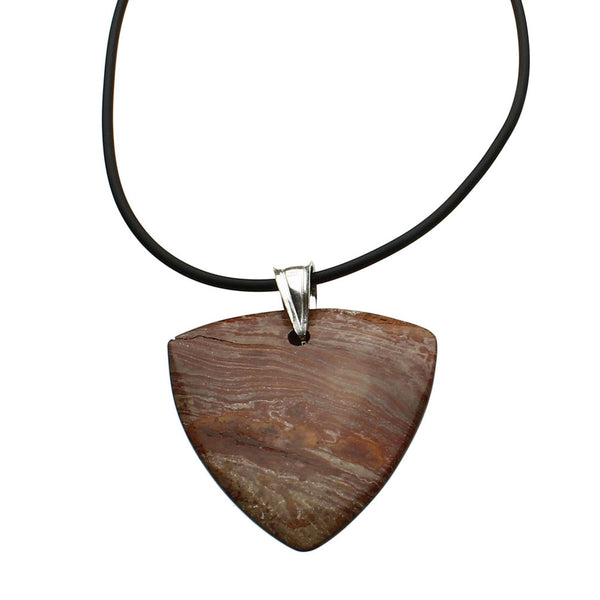 Agate Triangle Stone Pendant Rubber Cord Necklace Sterling Silver Bail 18 inches