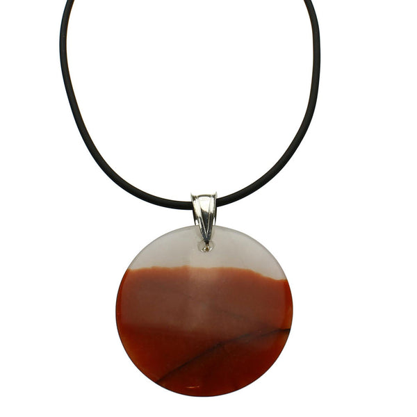 Agate Circle Stone Pendant Rubber Cord Necklace Sterling Silver Bail 18 inches