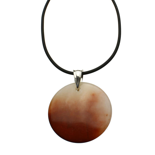 Agate Circle Stone Pendant Rubber Cord Necklace Sterling Silver Bail 18 inches