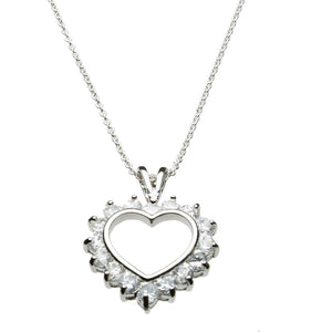 Round Cubic Zirconia Sterling Silver Heart Pendant Cable Chain Necklace 18 inches