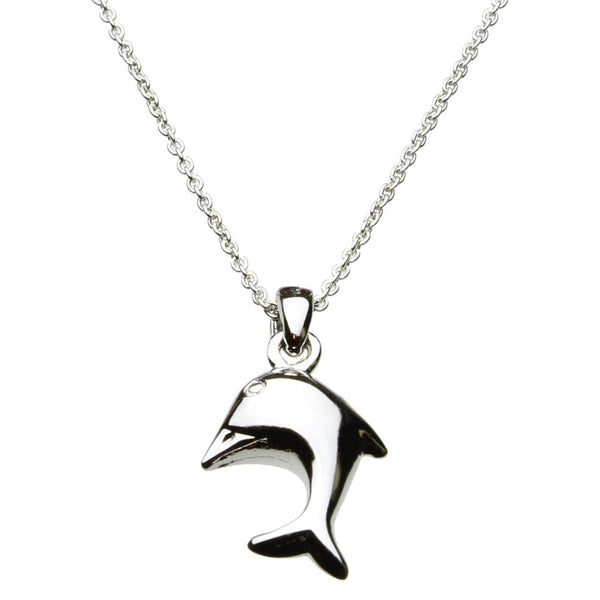 Sterling Silver Dolphin Pendant Cable Chain Necklace 18 inches