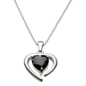 Black Cubic Zirconia Sterling Silver Heart Pendant Cable Chain Necklace 18 inches