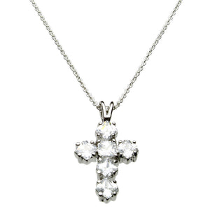 Square Cubic Zirconia Sterling Silver Cross Pendant Cable Chain Necklace 18 inches