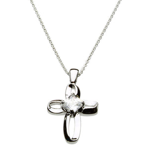 Cubic Zirconia Sterling Silver Eternity Cross Pendant Cable Chain Necklace 18 inches