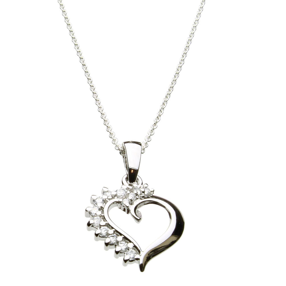 Round Cubic Zirconia Heart Sterling Silver Pendant Cable Chain Necklace 18 inches