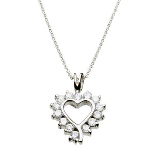 Round Cubic Zirconia Heart Sterling Silver Pendant Cable Chain Necklace 18 inches