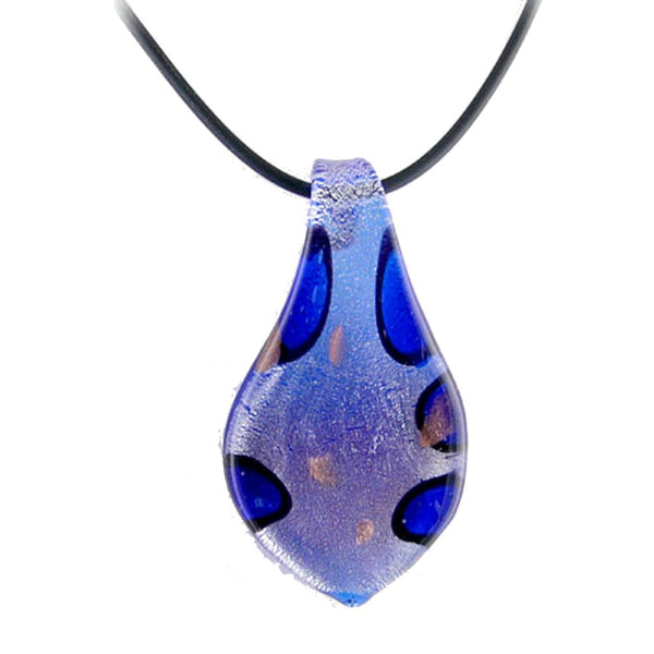 Blue Murano-style Glass Leaf Tie Pendant Rubber Cord Necklace