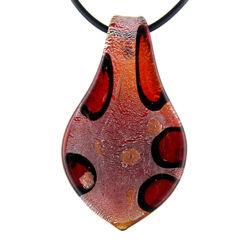 Red Murano-style Glass Leaf Tie Pendant Rubber Cord Necklace