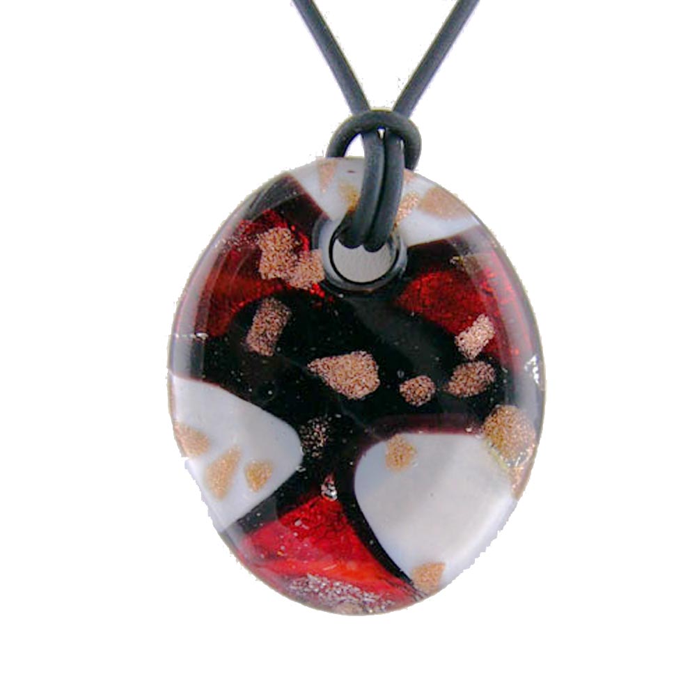 Red Murano-style Glass Oval Pendant Rubber Cord Necklace, 18-20 inches