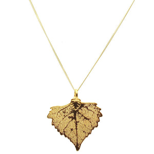 Small Gold-Plated Cottonwood Leaf Pendant, 18k Gold-Flashed Sterling Silver Curb Chain Necklace, 16 inches