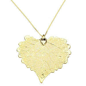 Gold-Plated Cottonwood Leaf Pendant 18k Gold-Flashed Sterling Curb Silver Chain Necklace