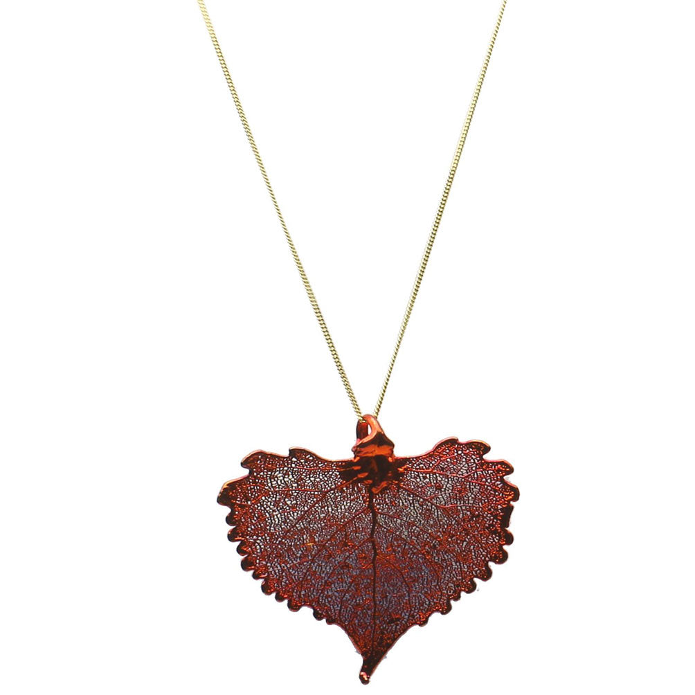 Irridescent Copper-Plated Cottonwood Leaf Pendant 18k Gold-Flashed Sterling Silver Curb Chain