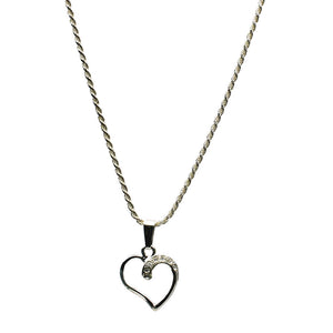 Sterling Silver Heart Pendant Diamond-Cut Rope Chain Necklace 18 inches