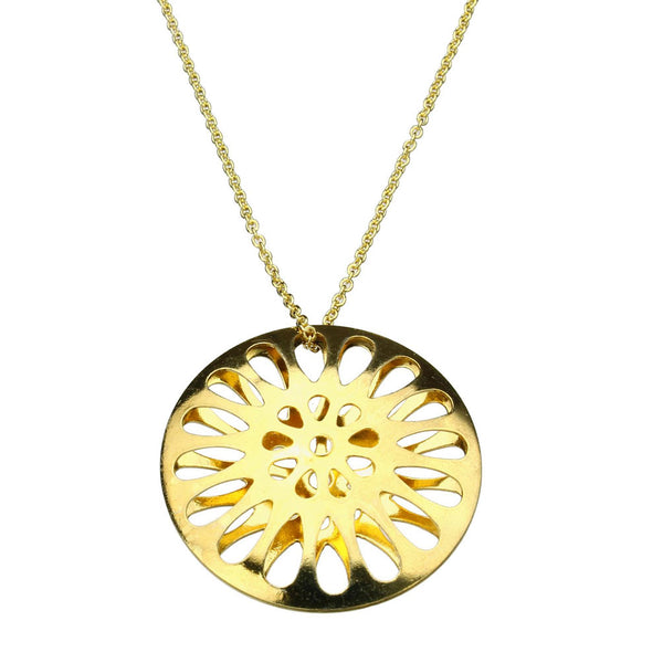 Puffed Sunburst 18k Gold-Flashed Sterling Silver Pendant Cable Chain Necklace Italy, 24 inches