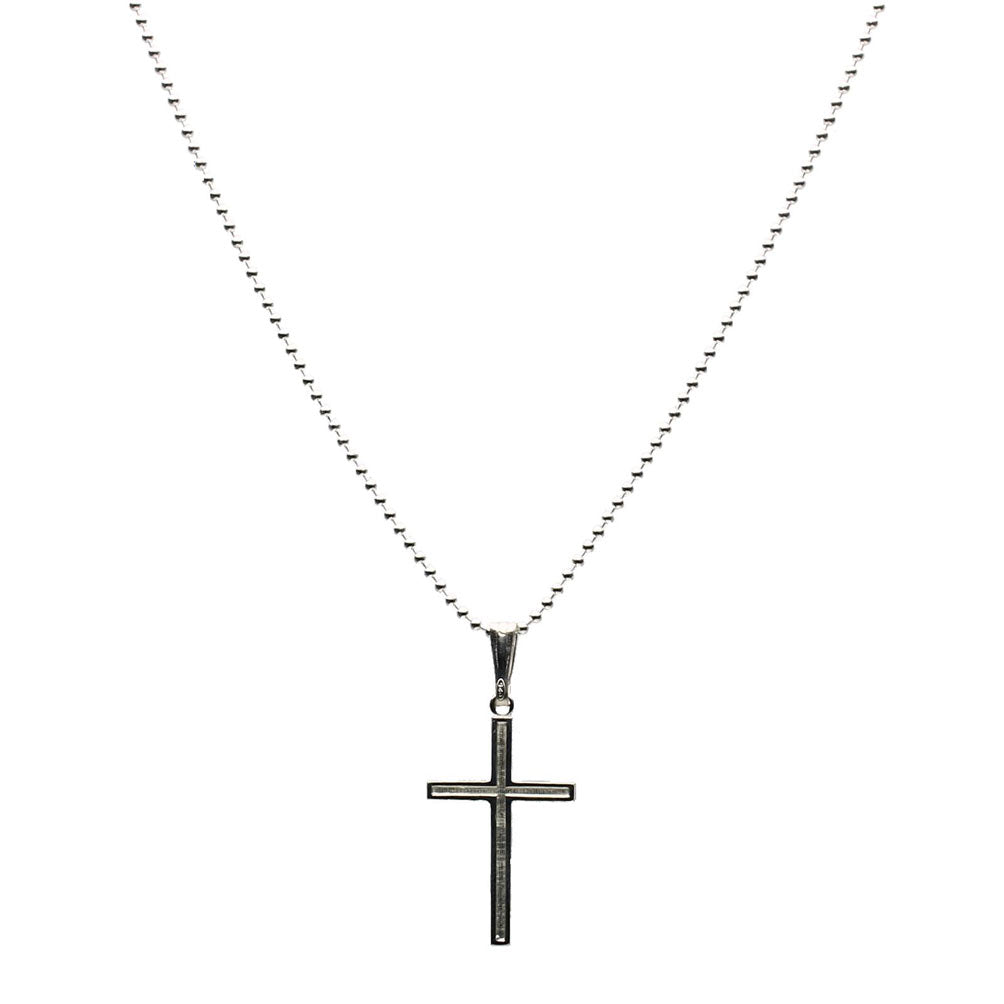 Sterling Silver Border Cross Pendant 1.5mm Ball Chain Necklace
