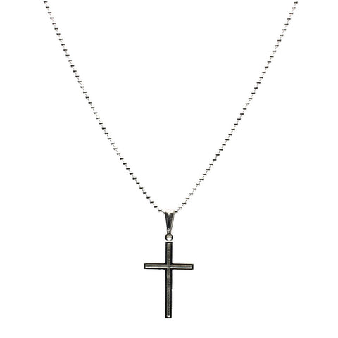 Sterling Silver Border Cross Pendant 1.5mm Ball Chain Necklace