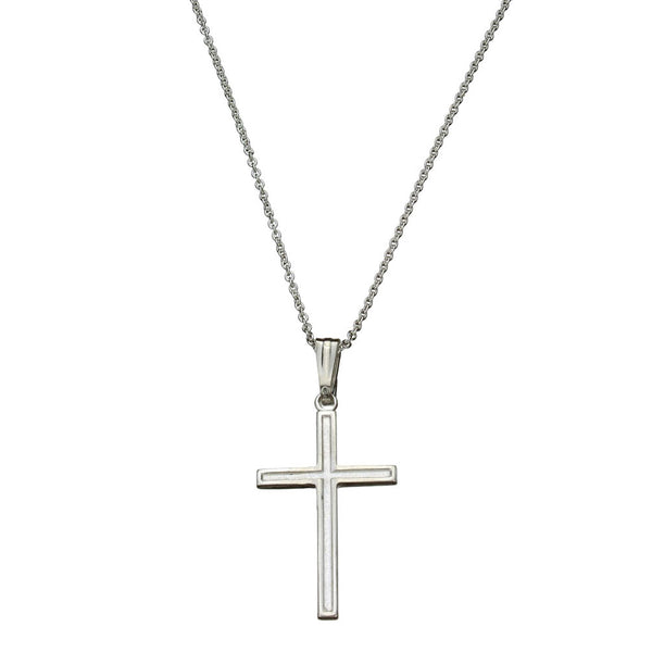 Sterling Silver Border Cross Pendant Cable Chain Necklace
