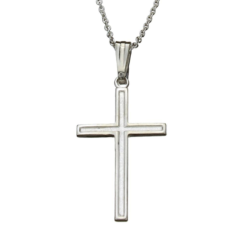 Sterling Silver Border Cross Pendant Cable Chain Necklace