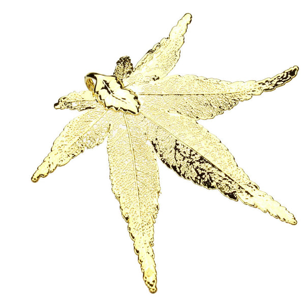 Gold-Plated Japanese Maple Leaf Pendant, 18k Gold-Flashed Sterling Silver Curb Chain Necklace
