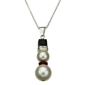 Sterling Silver Cable Chain Necklace Crystal Simulated Pearl Snowman Pendant