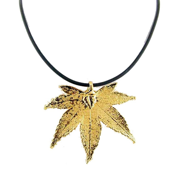 Gold-Plated Japanese Maple Leaf Rubber Cord Necklace