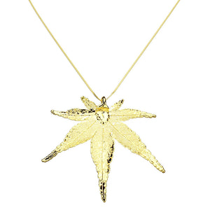 Gold-Plated Japanese Maple Leaf Pendant, 18k Gold-Flashed Sterling Silver Curb Chain Necklace