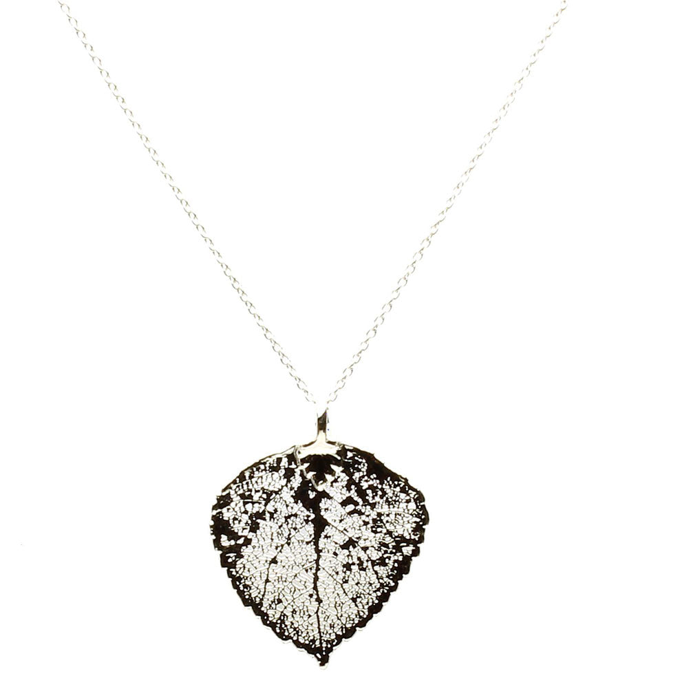 Small Silver-Plated Aspen Leaf Pendant Sterling Silver Cable Chain Necklace, 16 inches