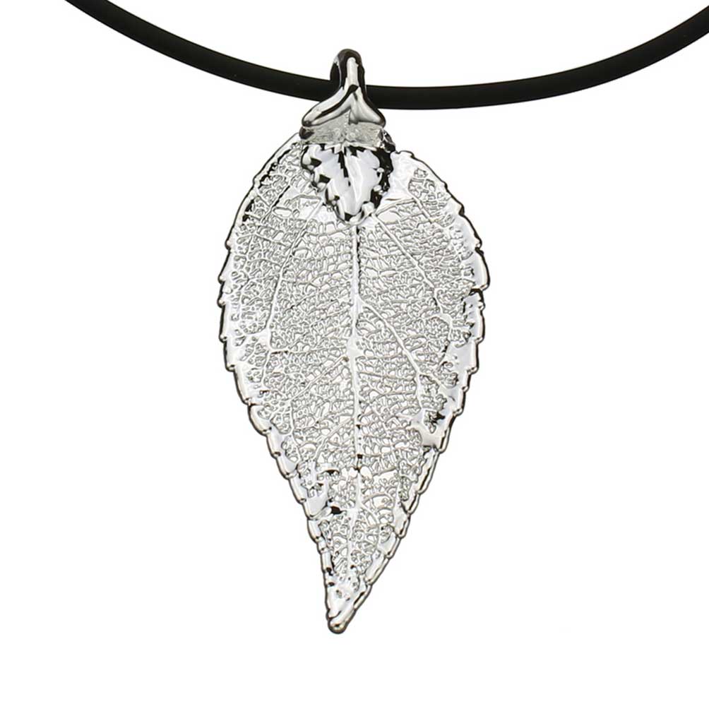 Silver-Plated Evergreen Leaf Rubber Cord Necklace
