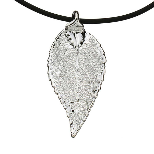 Silver-Plated Evergreen Leaf Rubber Cord Necklace
