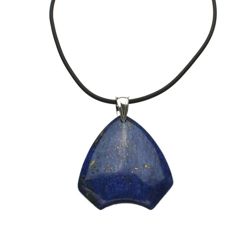 Blue Lapis Stone Pendant Rubber Cord Necklace Sterling Silver Bail, 18 inches